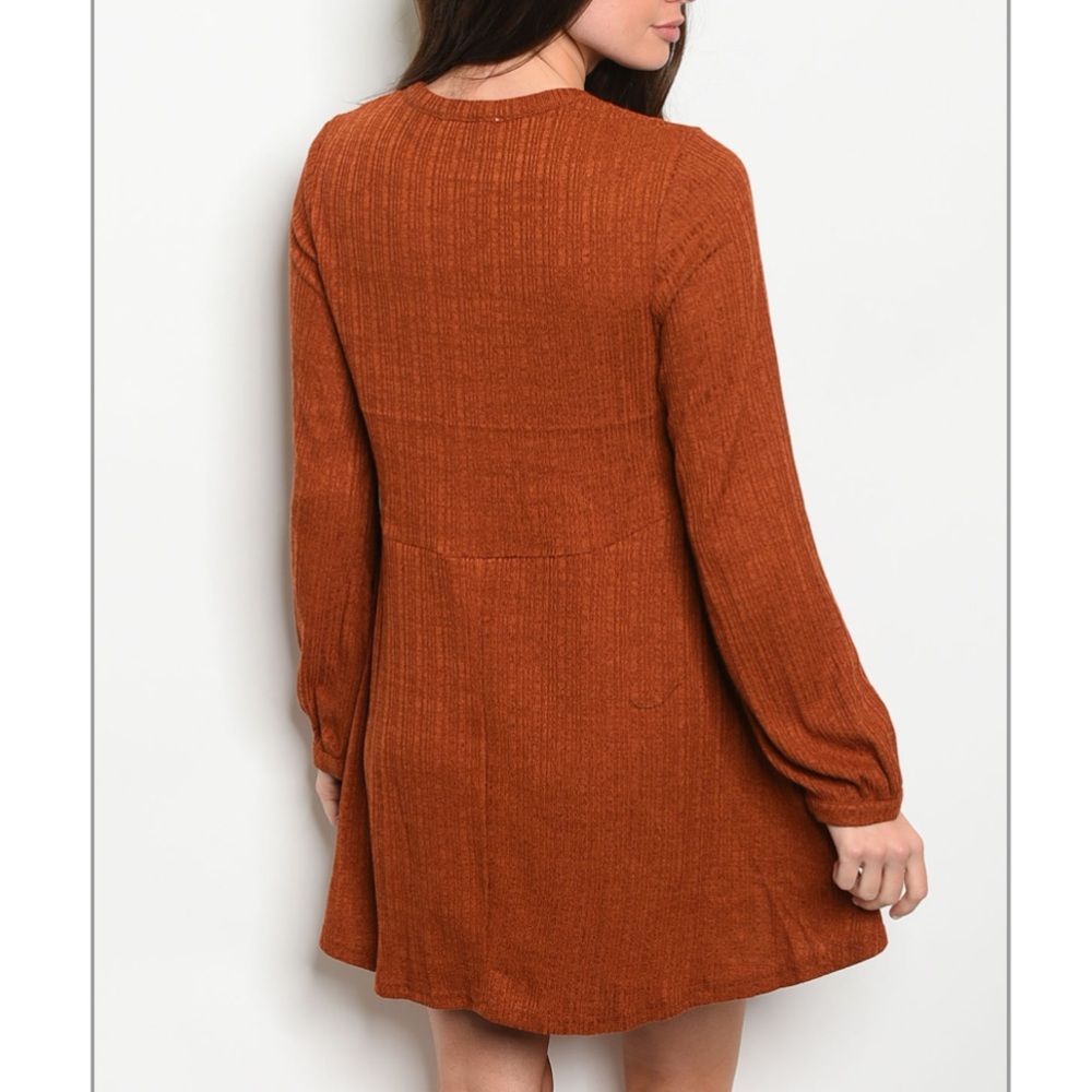 Dark Orange Long Sleeve Dress - Picture 5 of 6
